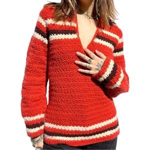 70s Inspired Handmade Crochet Sweater • Size M/L 🏵️🧡